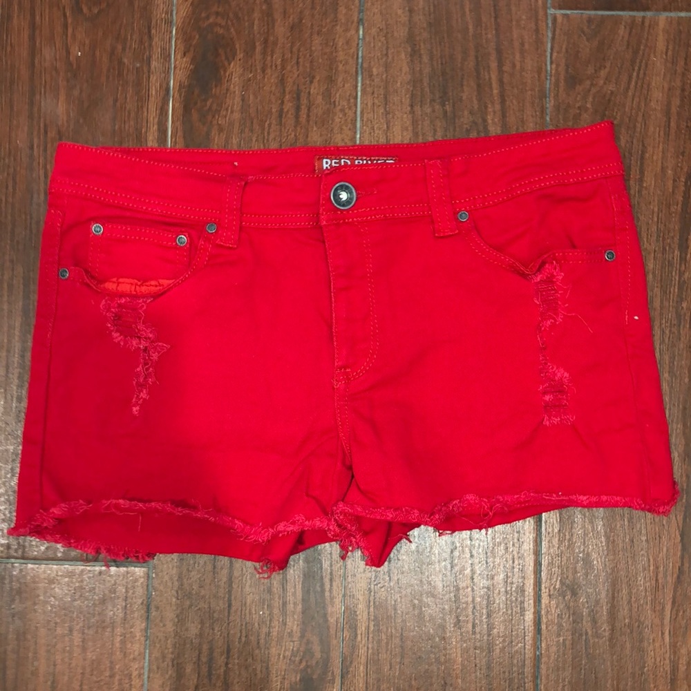 Red Rivet Red Jean Shorts. 17